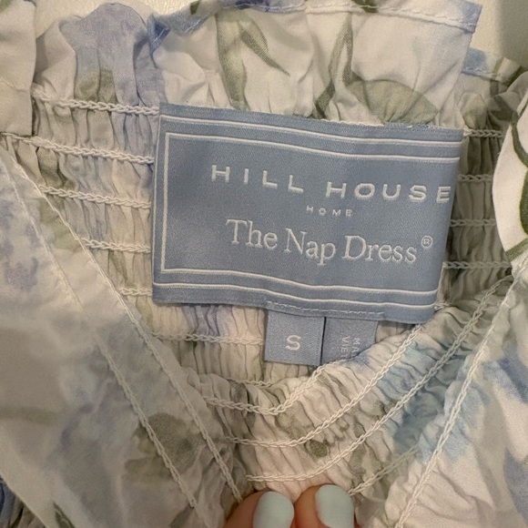 Hill House The Nap Dress in White with Blue & Green Floral Print - Picture 2 of 2